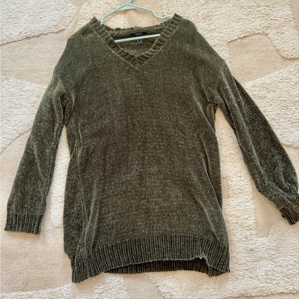 Forever 21 V-Neck Olive Sweater Dress, Size M